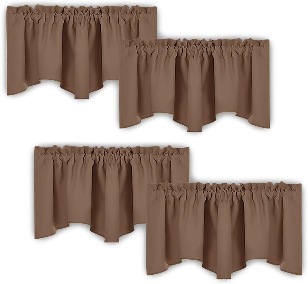 image:imageNICETOWN Blackout Floral Kitchen Valances for Windows 52 x 18 Inch LengthCappuccino