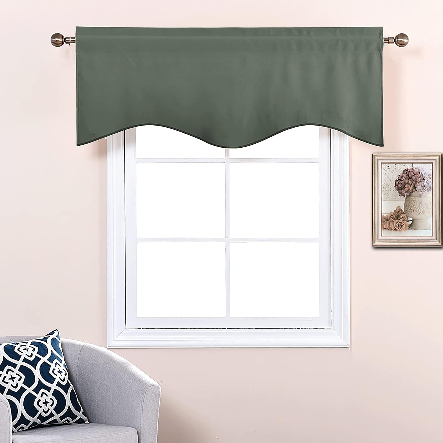 image:imageNICETOWN Blackout Floral Kitchen Valances for Windows 52 x 18 Inch LengthDark Mallard