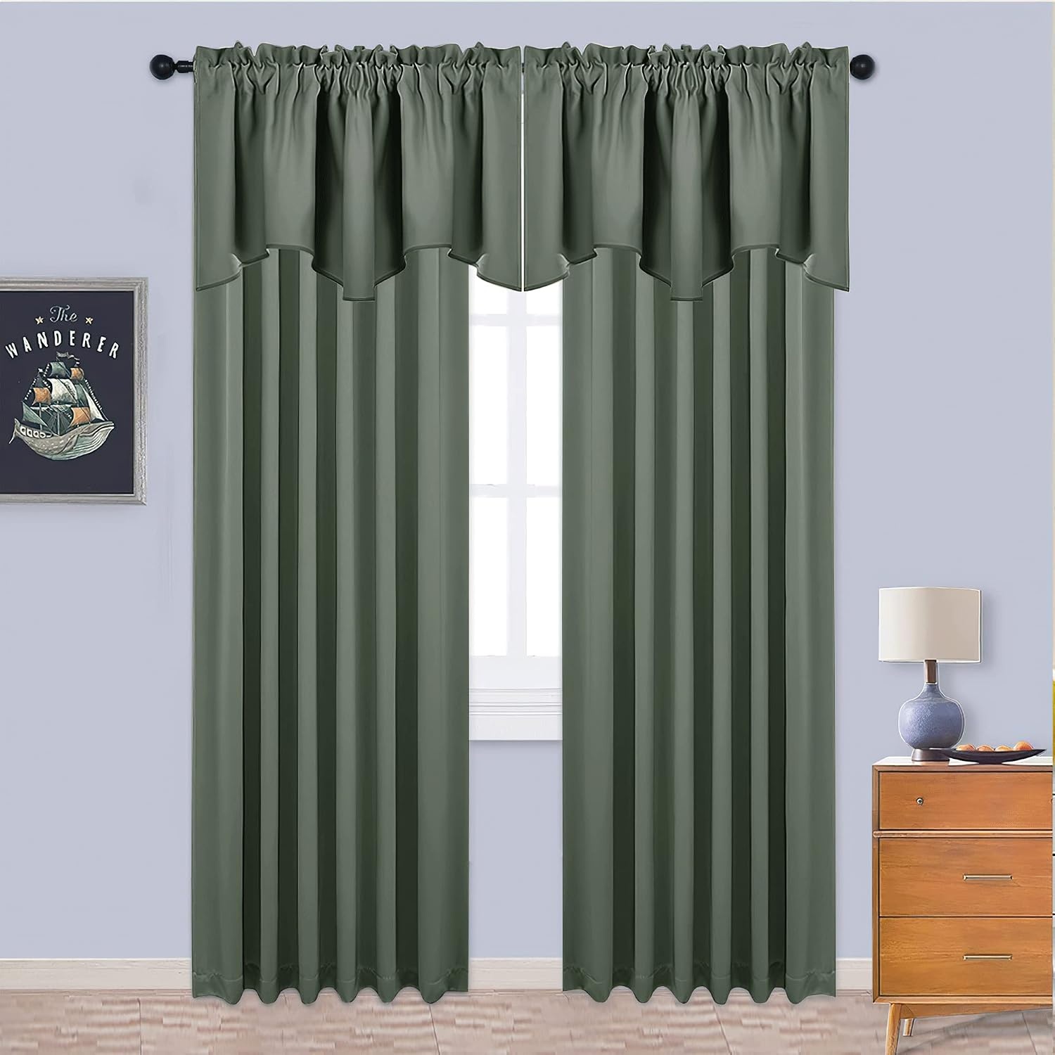 image:imageNICETOWN Blackout Floral Kitchen Valances for Windows 52 x 18 Inch LengthDark Mallard