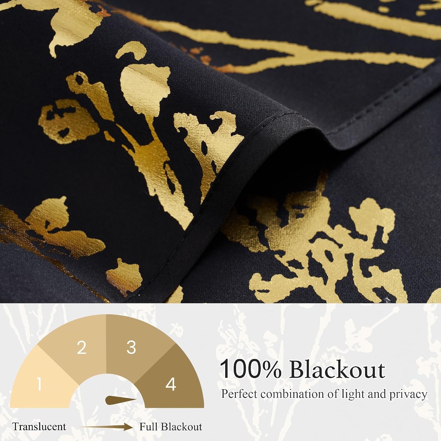 image:imageNICETOWN Blackout Floral Kitchen Valances for Windows 52 x 18 Inch LengthFloral Print Black