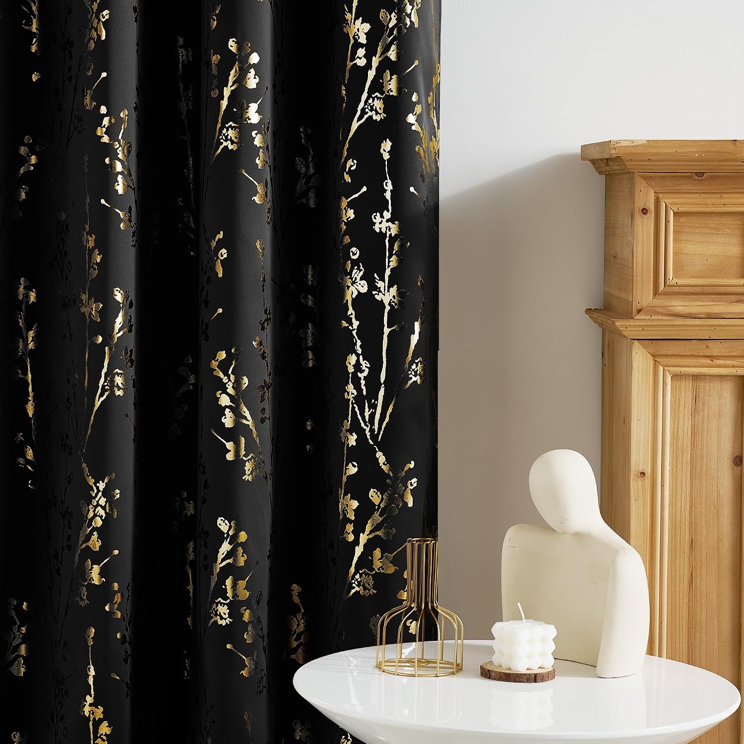image:imageNICETOWN Blackout Floral Kitchen Valances for Windows 52 x 18 Inch LengthFloral Print Black