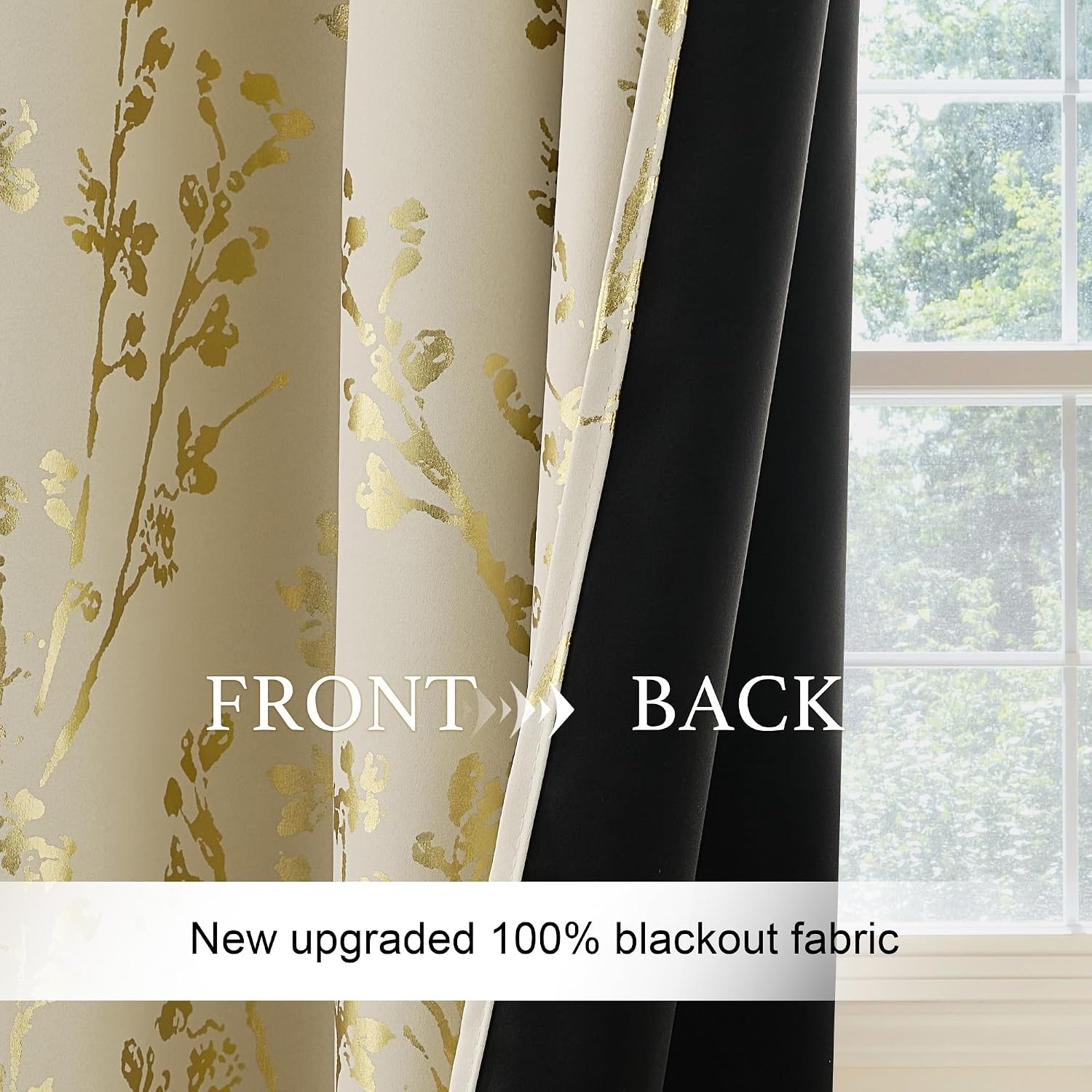image:imageNICETOWN Blackout Floral Kitchen Valances for Windows 52 x 18 Inch LengthFloral Print Light Beige