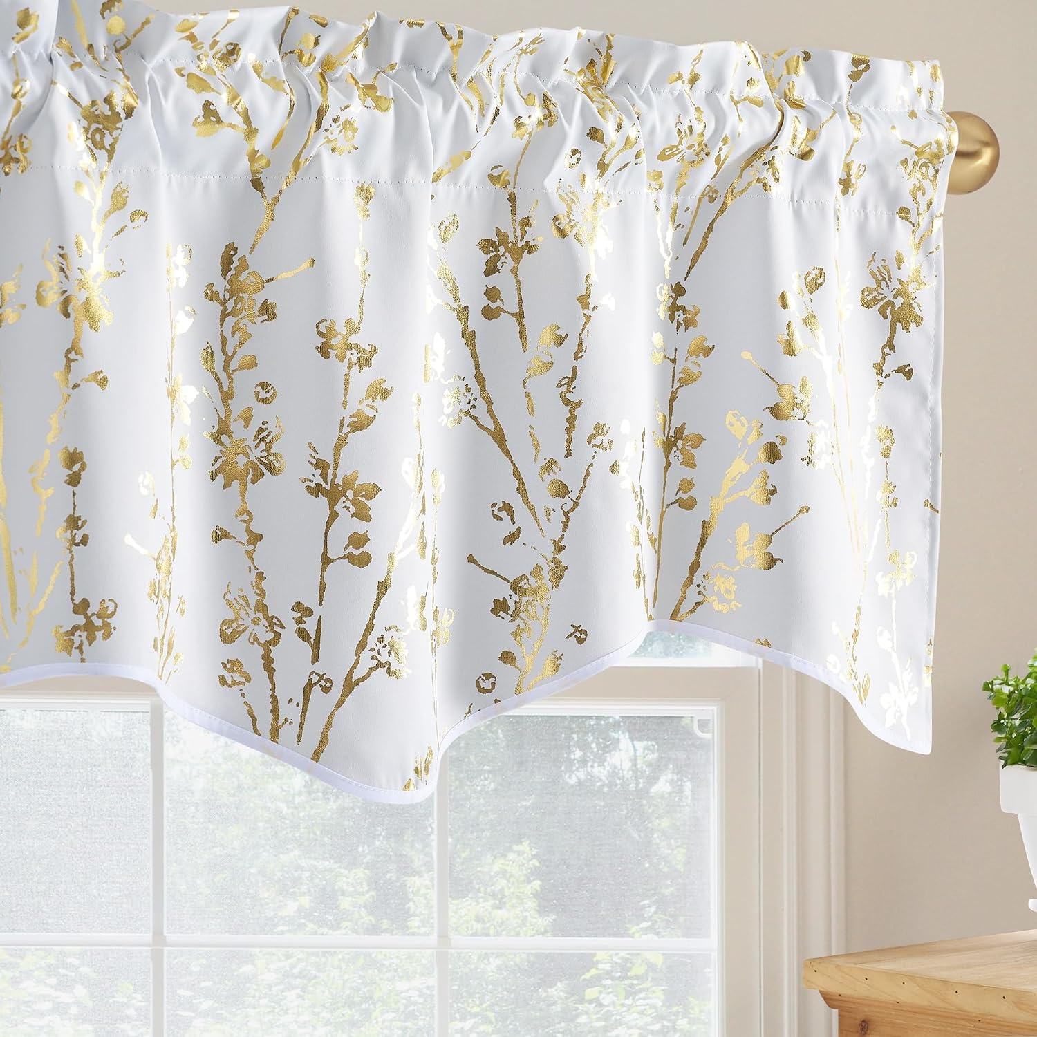 image:imageNICETOWN Blackout Floral Kitchen Valances for Windows 52 x 18 Inch LengthFloral Print White