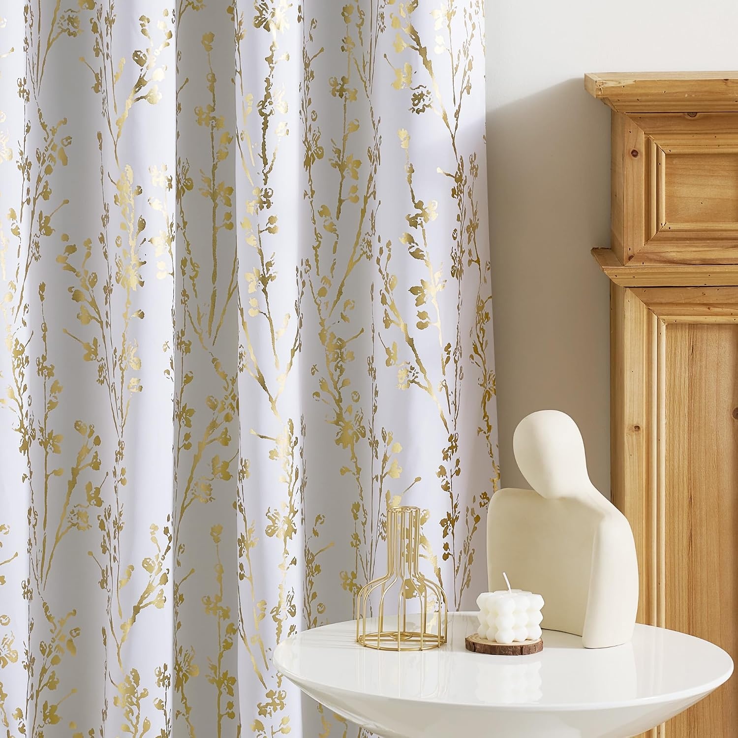 image:imageNICETOWN Blackout Floral Kitchen Valances for Windows 52 x 18 Inch LengthFloral Print White
