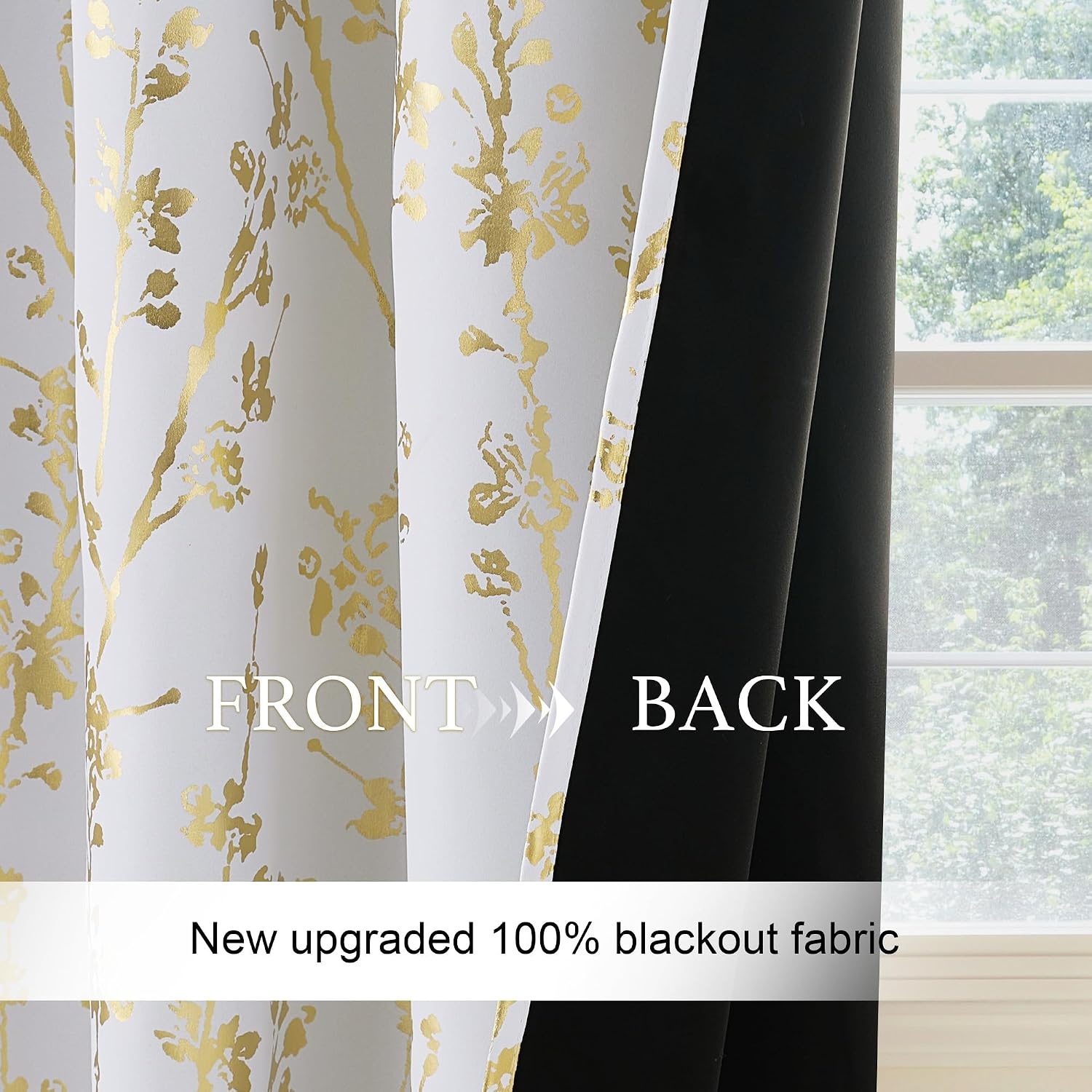 image:imageNICETOWN Blackout Floral Kitchen Valances for Windows 52 x 18 Inch LengthFloral Print White