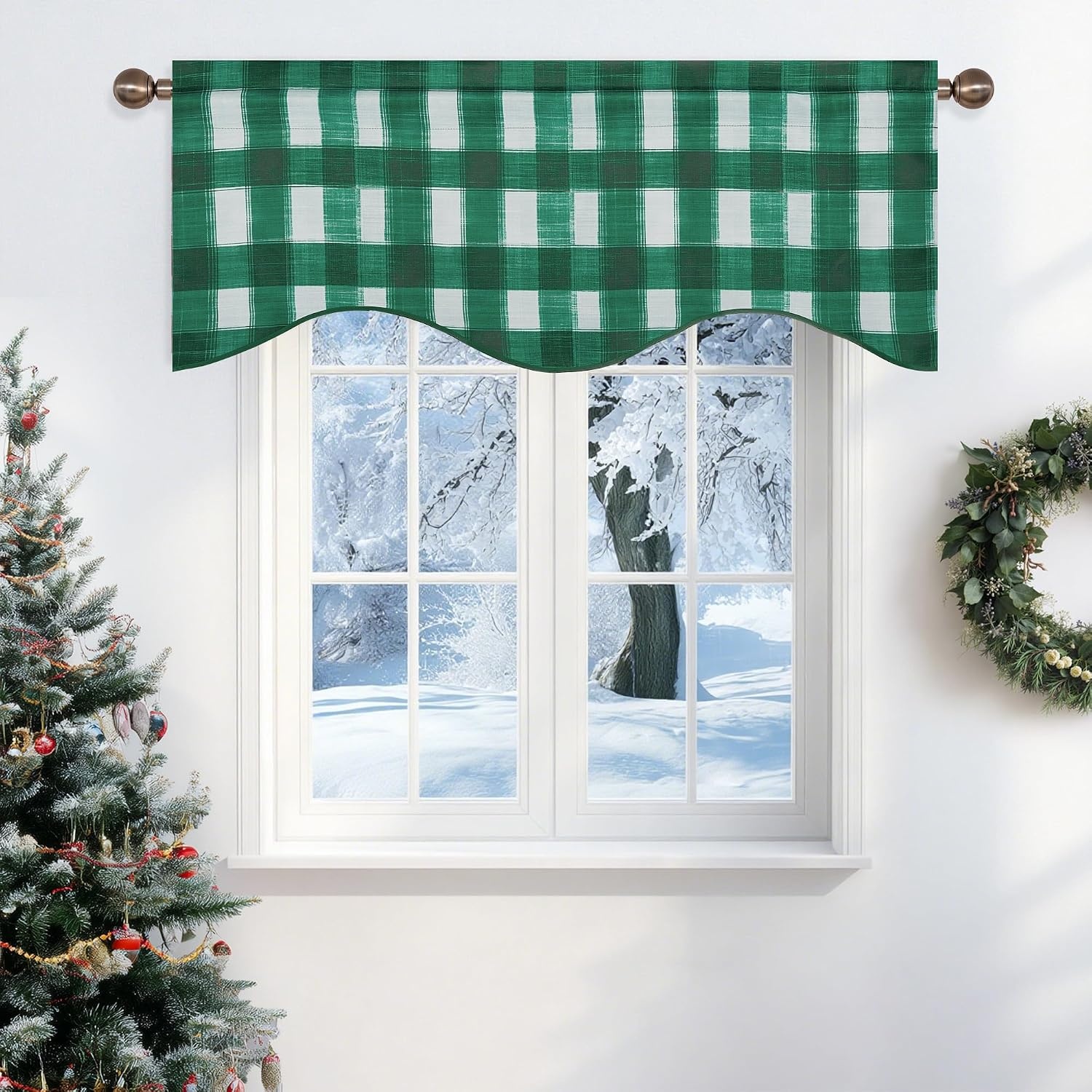 image:imageNICETOWN Blackout Floral Kitchen Valances for Windows 52 x 18 Inch LengthGreen White