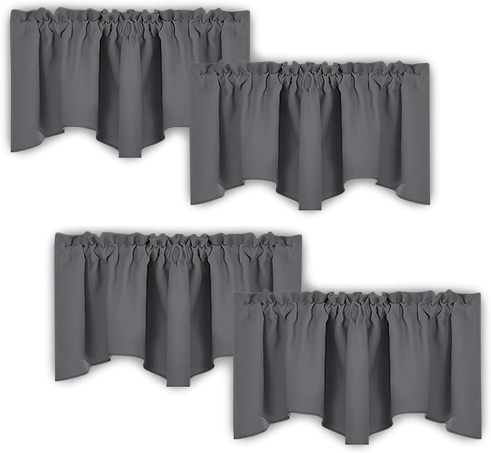 image:imageNICETOWN Blackout Floral Kitchen Valances for Windows 52 x 18 Inch LengthGrey