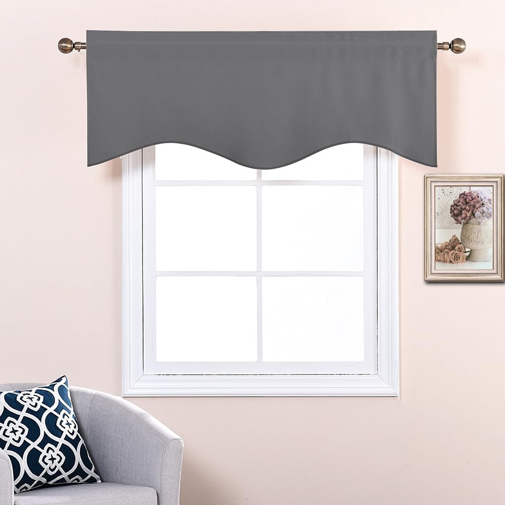 image:imageNICETOWN Blackout Floral Kitchen Valances for Windows 52 x 18 Inch LengthGrey