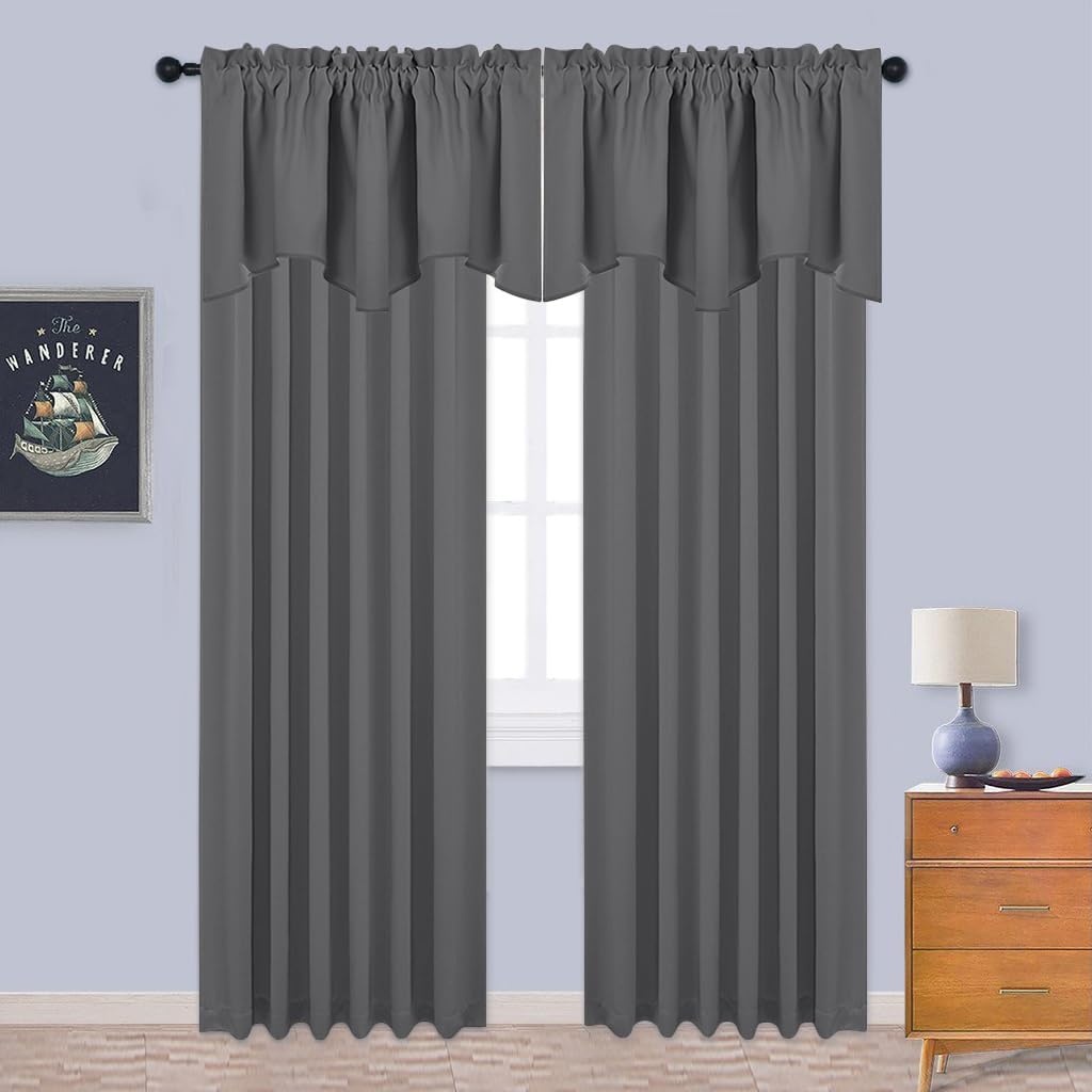 image:imageNICETOWN Blackout Floral Kitchen Valances for Windows 52 x 18 Inch LengthGrey