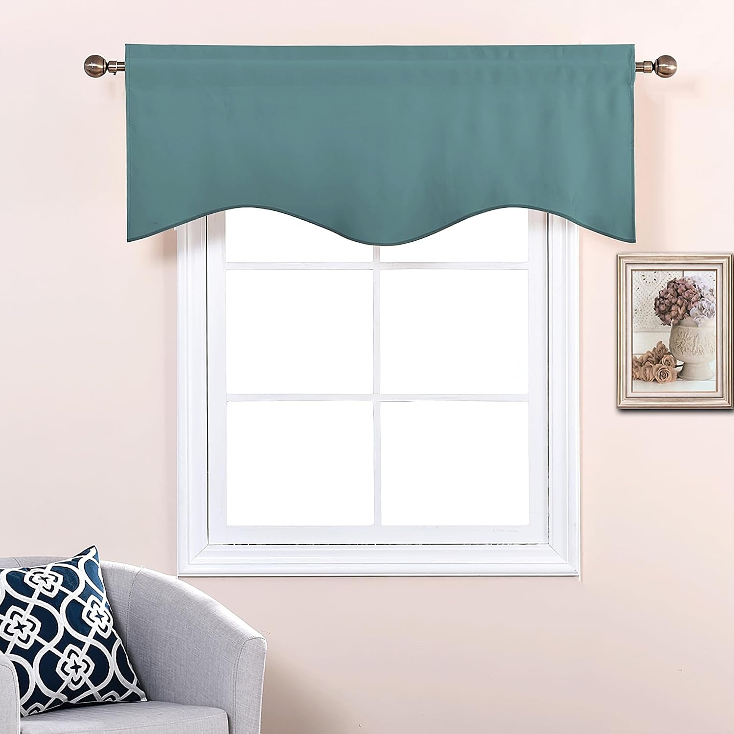 image:imageNICETOWN Blackout Floral Kitchen Valances for Windows 52 x 18 Inch LengthGreyish Blue