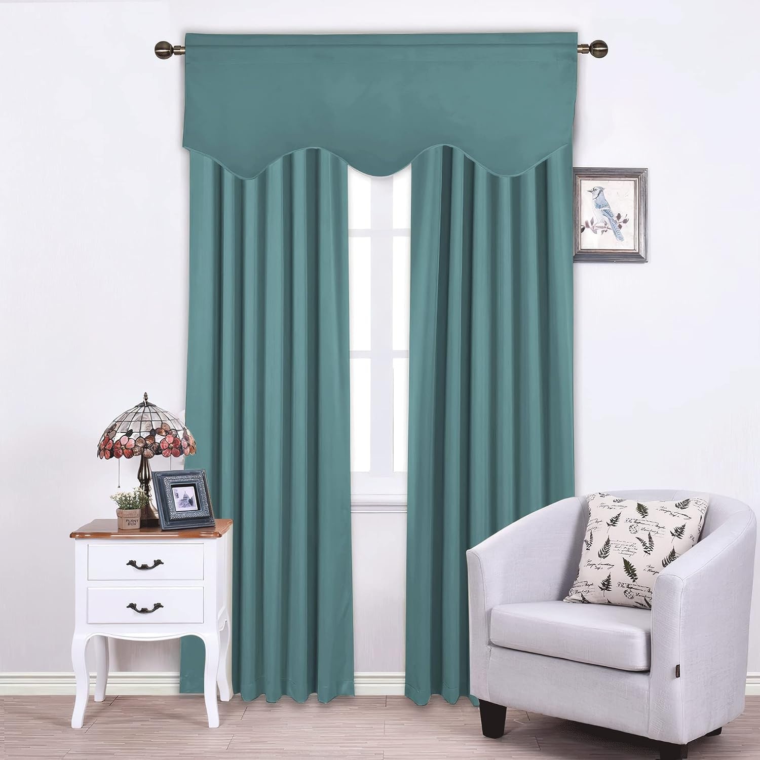 image:imageNICETOWN Blackout Floral Kitchen Valances for Windows 52 x 18 Inch LengthGreyish Blue