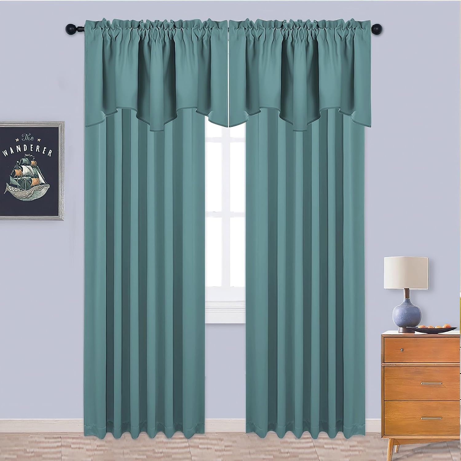 image:imageNICETOWN Blackout Floral Kitchen Valances for Windows 52 x 18 Inch LengthGreyish Blue