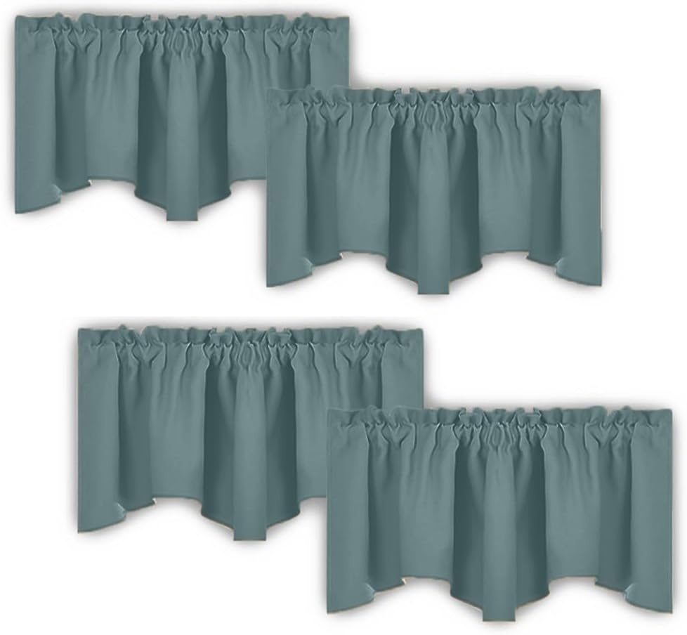 image:imageNICETOWN Blackout Floral Kitchen Valances for Windows 52 x 18 Inch LengthGreyish Blue