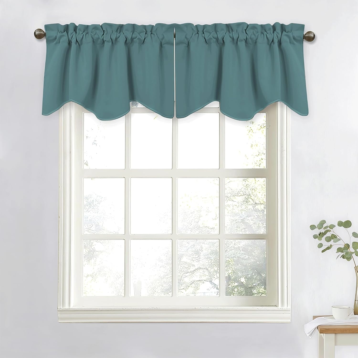 image:imageNICETOWN Blackout Floral Kitchen Valances for Windows 52 x 18 Inch LengthGreyish Blue