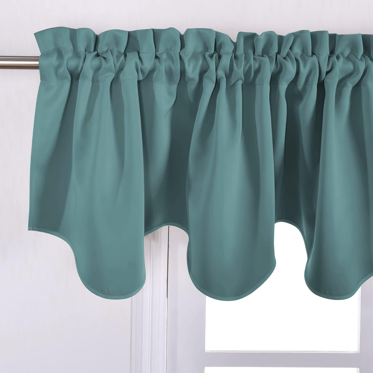 image:imageNICETOWN Blackout Floral Kitchen Valances for Windows 52 x 18 Inch LengthGreyish Blue