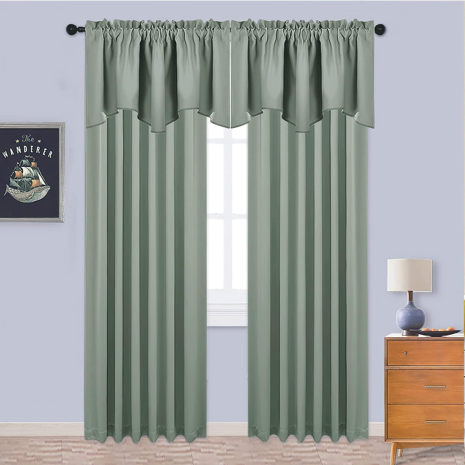 image:imageNICETOWN Blackout Floral Kitchen Valances for Windows 52 x 18 Inch LengthGreyish Green