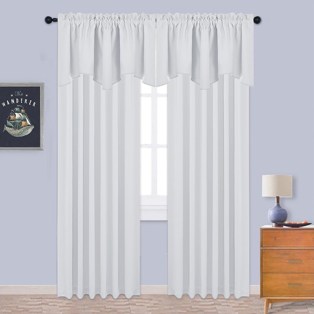 image:imageNICETOWN Blackout Floral Kitchen Valances for Windows 52 x 18 Inch LengthGreyish White