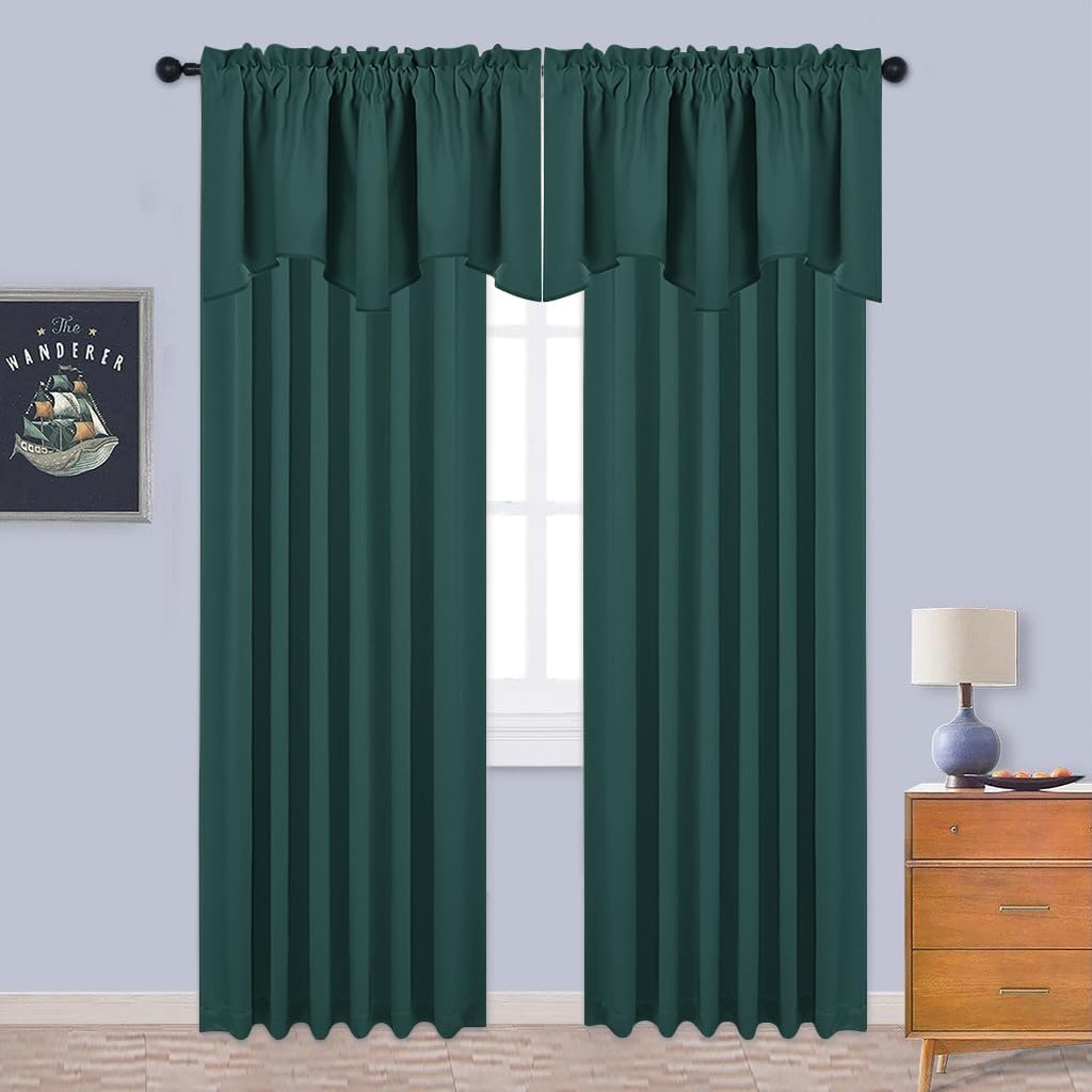 image:imageNICETOWN Blackout Floral Kitchen Valances for Windows 52 x 18 Inch LengthHunter Green