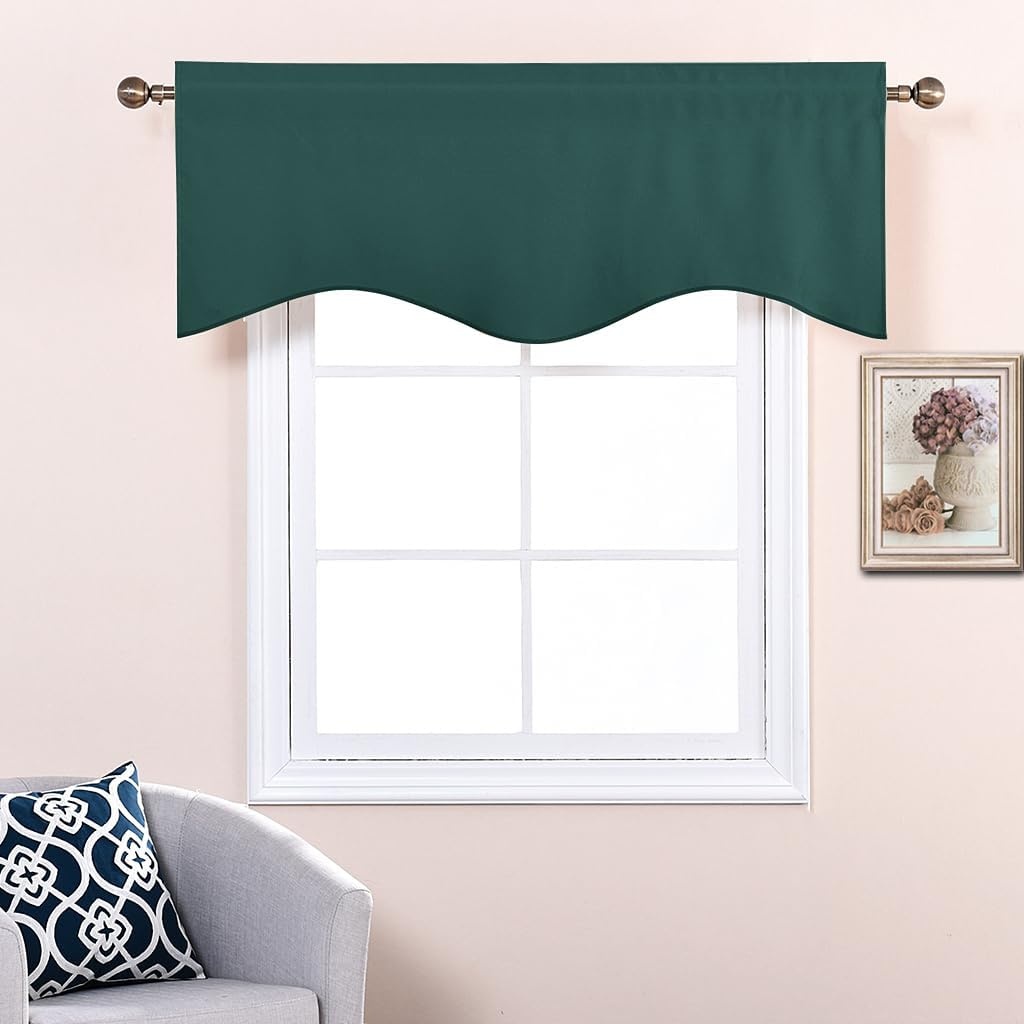 image:imageNICETOWN Blackout Floral Kitchen Valances for Windows 52 x 18 Inch LengthHunter Green