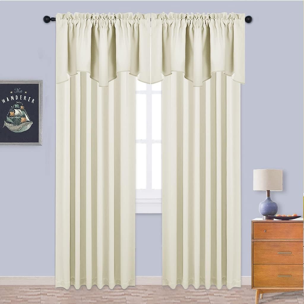 image:imageNICETOWN Blackout Floral Kitchen Valances for Windows 52 x 18 Inch LengthLight Beige
