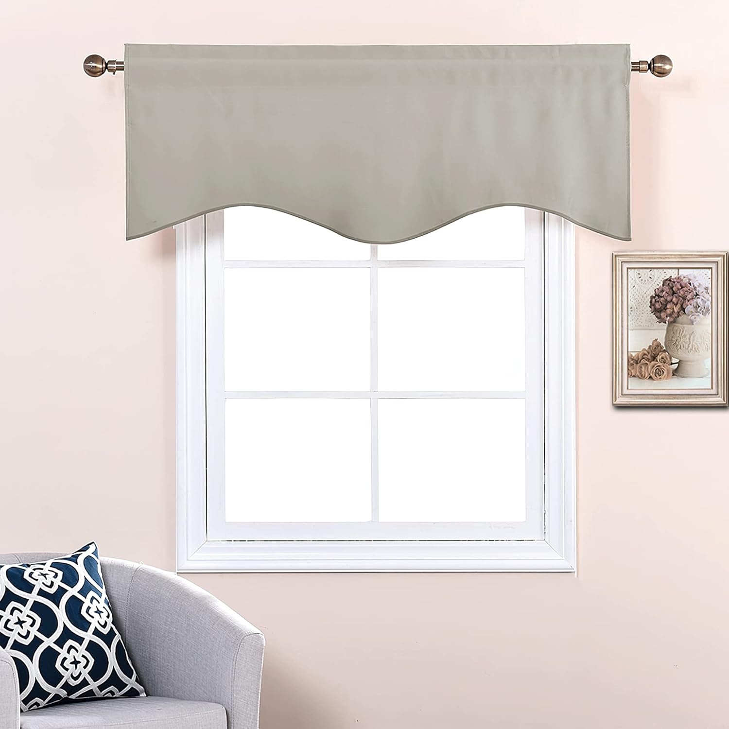 image:imageNICETOWN Blackout Floral Kitchen Valances for Windows 52 x 18 Inch LengthNatural