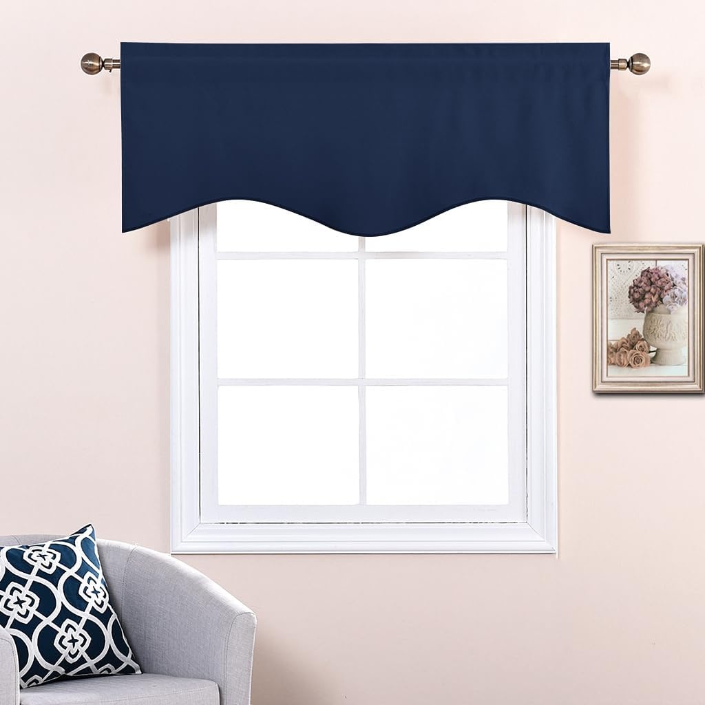 image:imageNICETOWN Blackout Floral Kitchen Valances for Windows 52 x 18 Inch LengthNavy