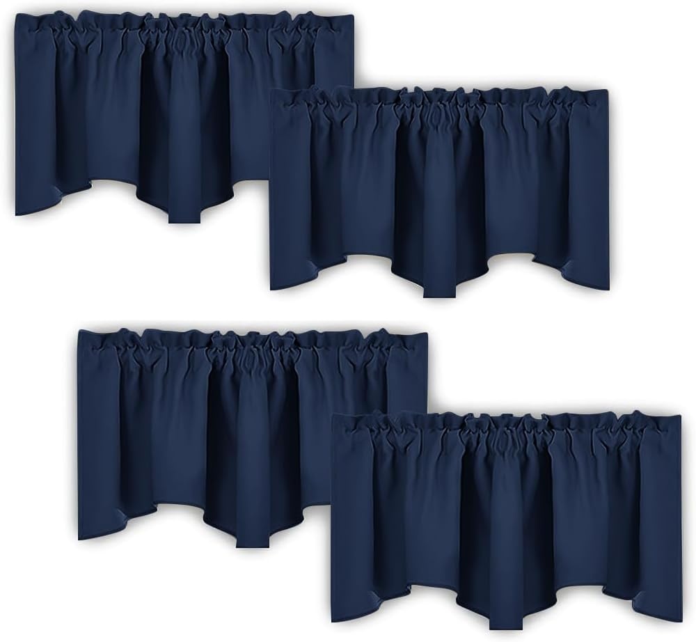 image:imageNICETOWN Blackout Floral Kitchen Valances for Windows 52 x 18 Inch LengthNavy