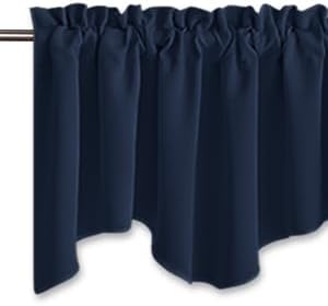 image:imageNICETOWN Blackout Floral Kitchen Valances for Windows 52 x 18 Inch LengthNavy