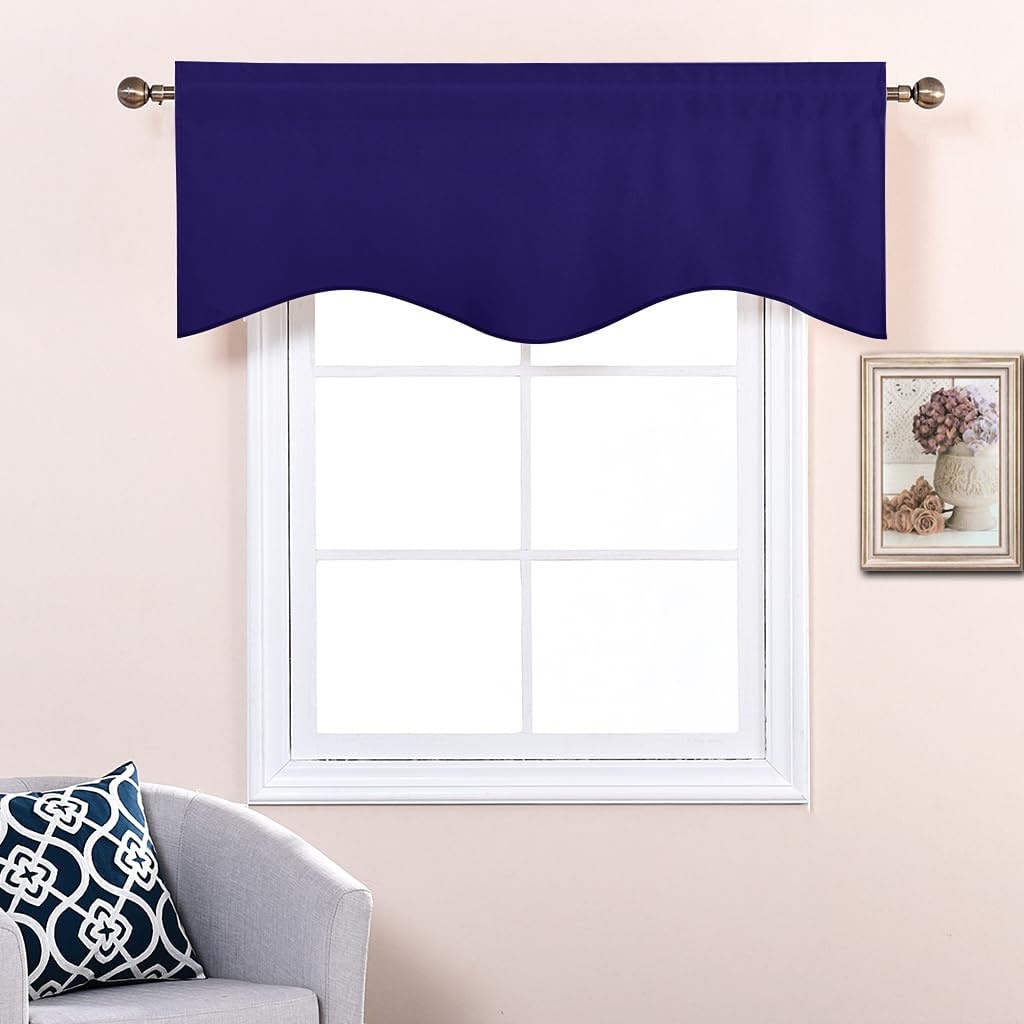 image:imageNICETOWN Blackout Floral Kitchen Valances for Windows 52 x 18 Inch LengthNavy Blue