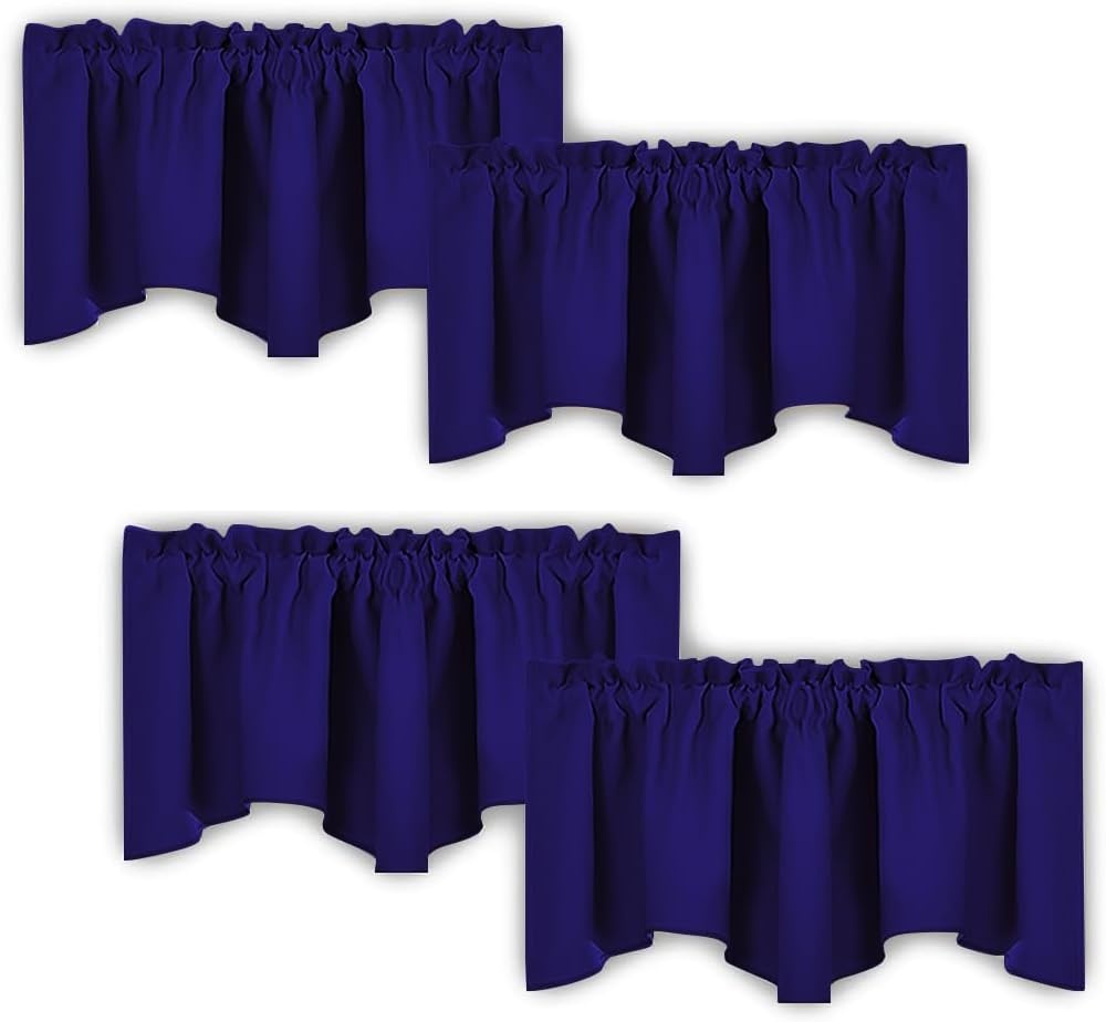 image:imageNICETOWN Blackout Floral Kitchen Valances for Windows 52 x 18 Inch LengthNavy Blue