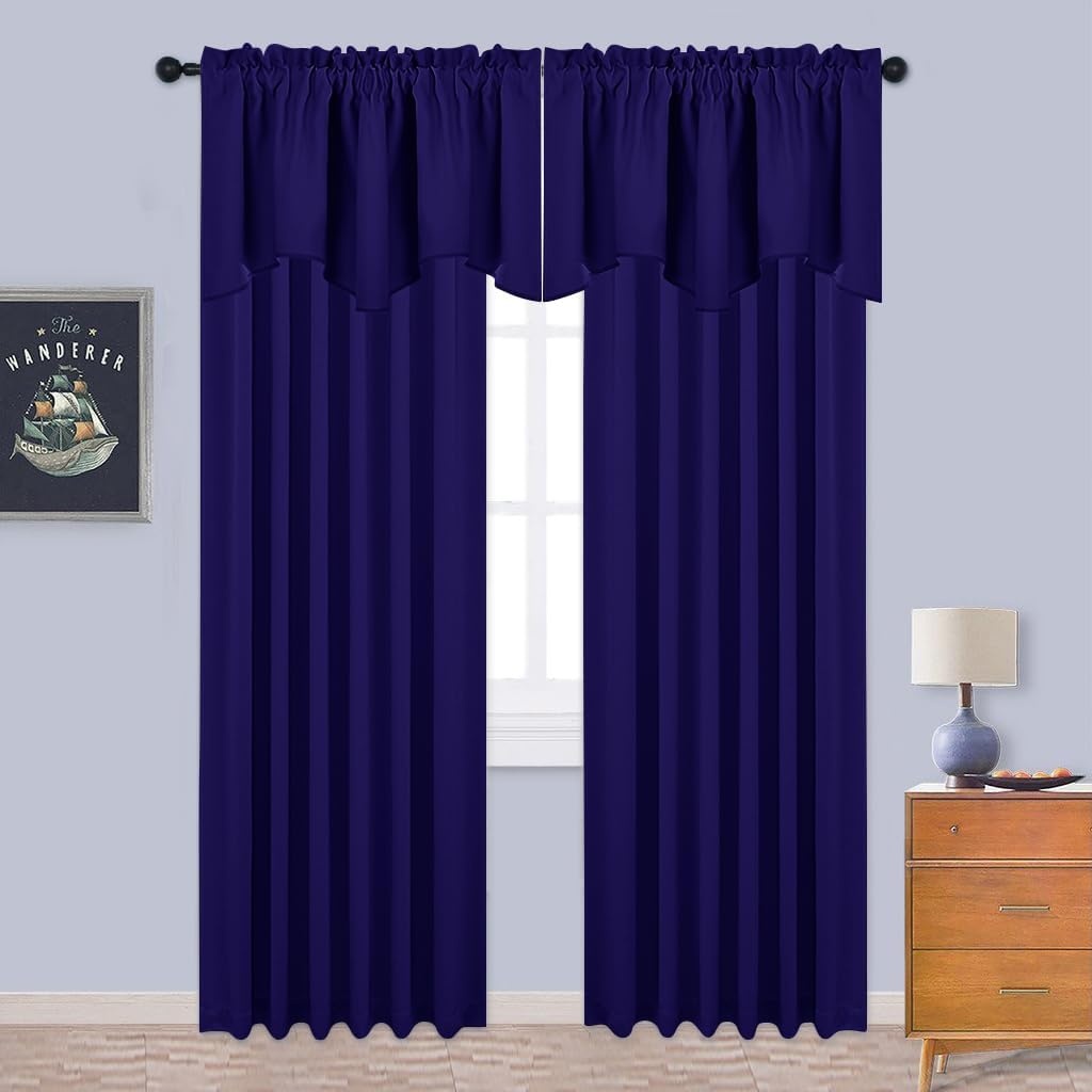 image:imageNICETOWN Blackout Floral Kitchen Valances for Windows 52 x 18 Inch LengthNavy Blue