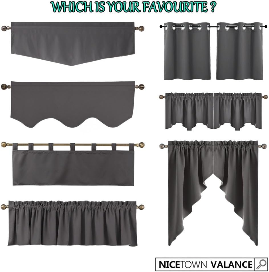 image:imageNICETOWN Blackout Floral Kitchen Valances for Windows 52 x 18 Inch LengthNavy Blue