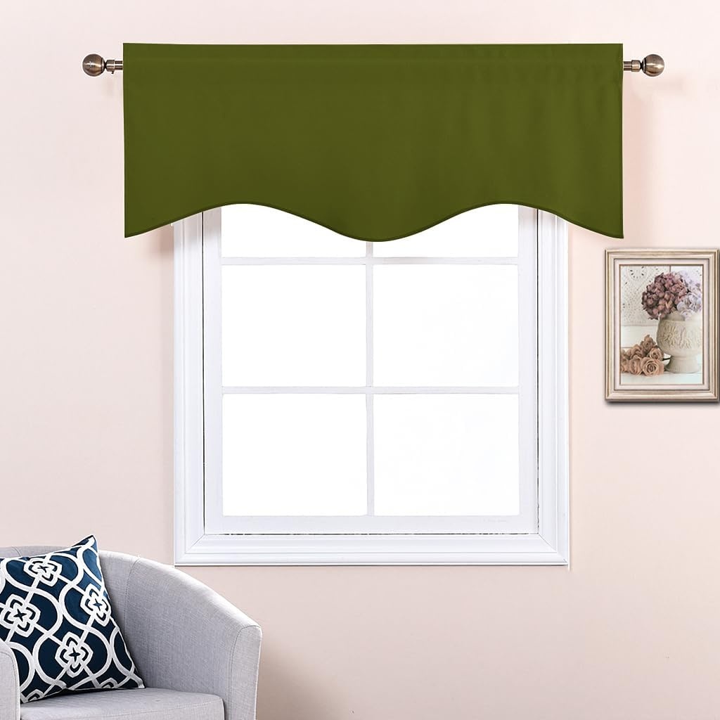 image:imageNICETOWN Blackout Floral Kitchen Valances for Windows 52 x 18 Inch LengthOlive