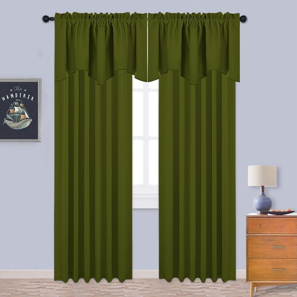 image:imageNICETOWN Blackout Floral Kitchen Valances for Windows 52 x 18 Inch LengthOlive