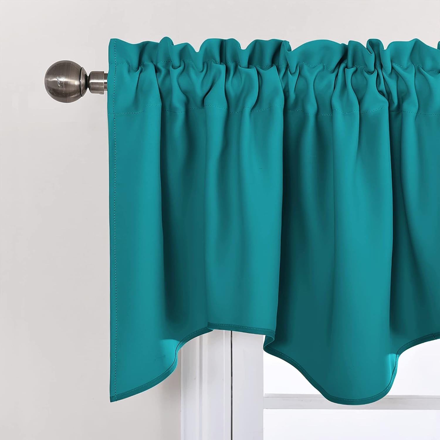 image:imageNICETOWN Blackout Floral Kitchen Valances for Windows 52 x 18 Inch LengthPeacock Teal