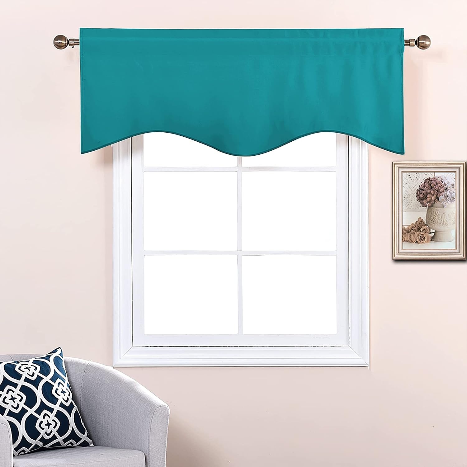 image:imageNICETOWN Blackout Floral Kitchen Valances for Windows 52 x 18 Inch LengthPeacock Teal
