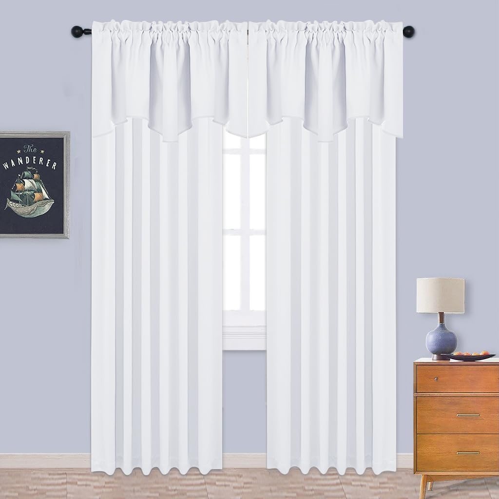 image:imageNICETOWN Blackout Floral Kitchen Valances for Windows 52 x 18 Inch LengthPure White