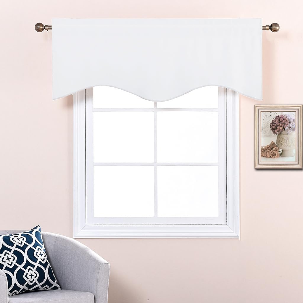 image:imageNICETOWN Blackout Floral Kitchen Valances for Windows 52 x 18 Inch LengthPure White