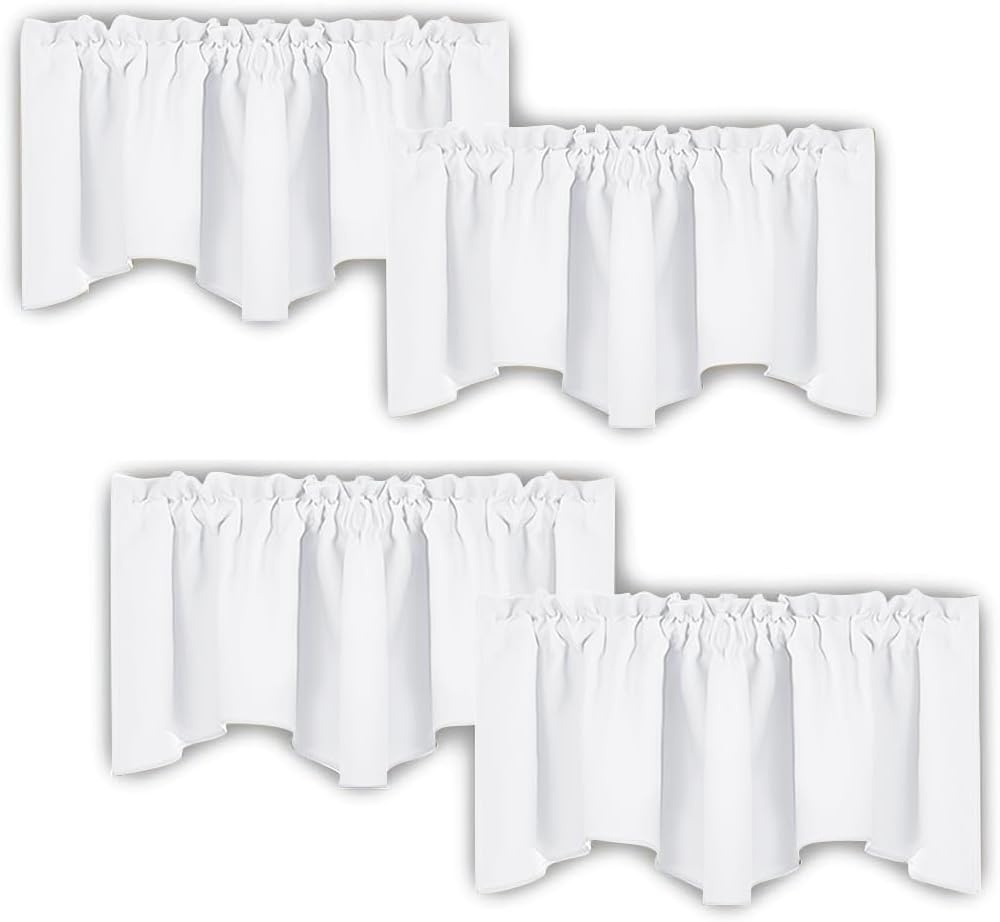 image:imageNICETOWN Blackout Floral Kitchen Valances for Windows 52 x 18 Inch LengthPure White