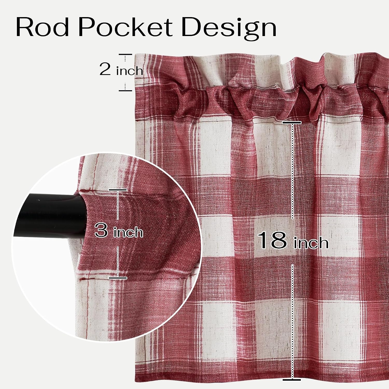 image:imageNICETOWN Blackout Floral Kitchen Valances for Windows 52 x 18 Inch LengthRed White