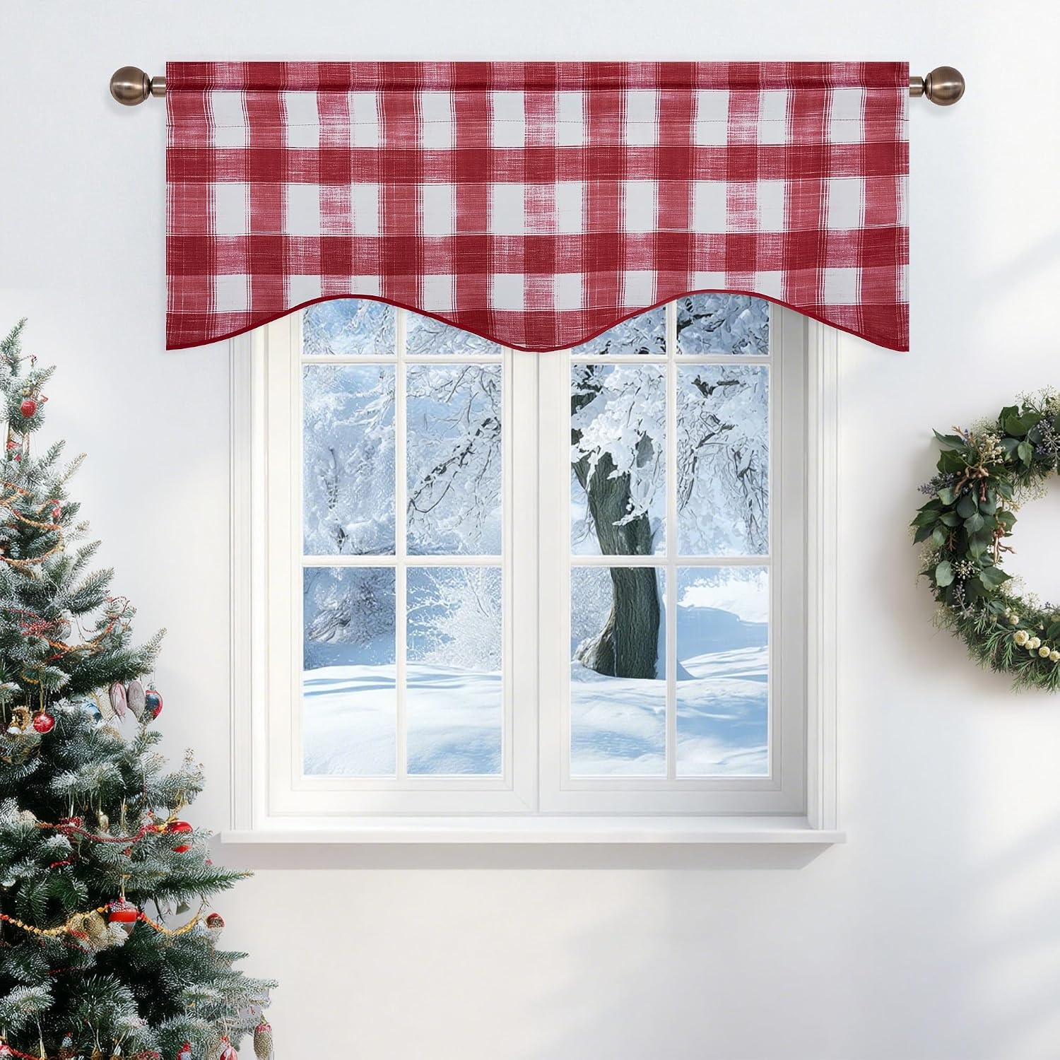 image:imageNICETOWN Blackout Floral Kitchen Valances for Windows 52 x 18 Inch LengthRed White
