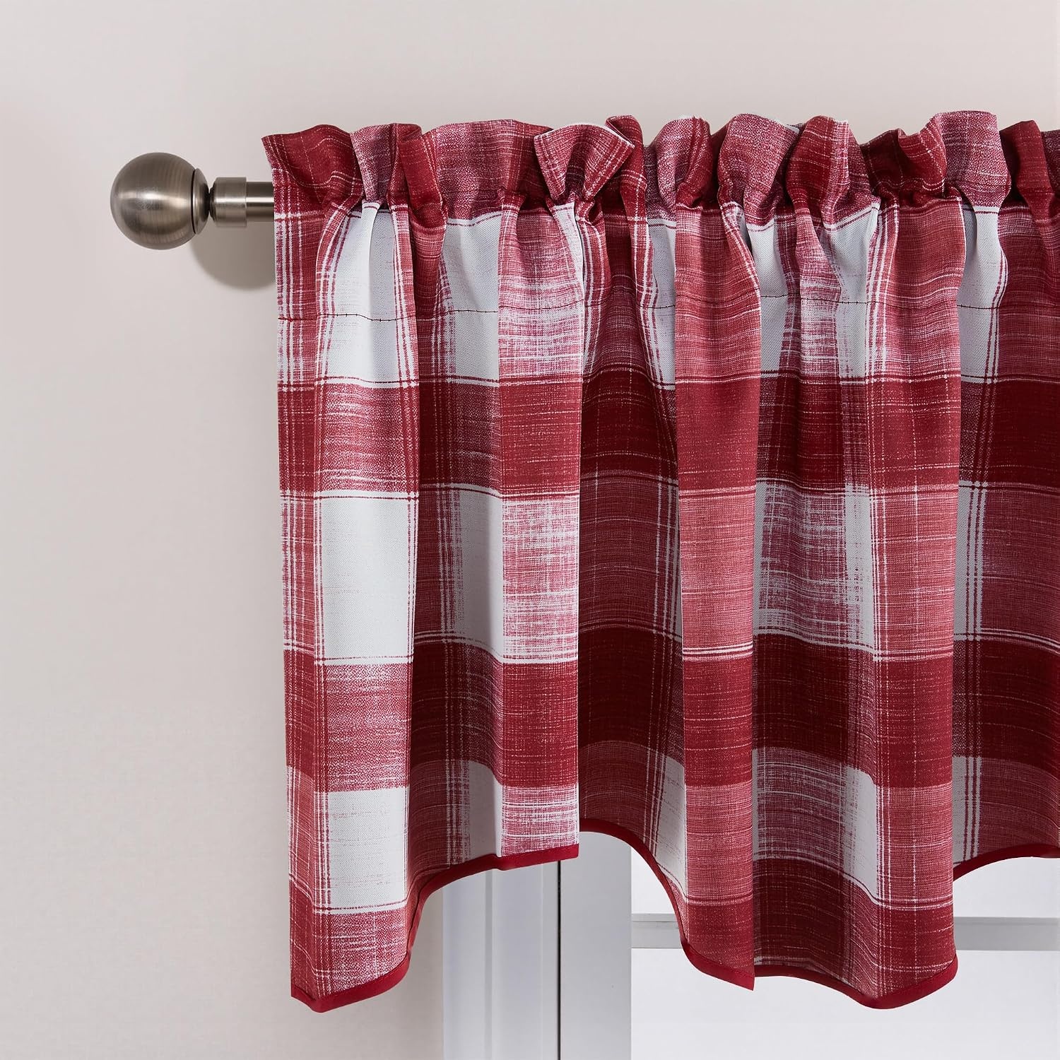 image:imageNICETOWN Blackout Floral Kitchen Valances for Windows 52 x 18 Inch LengthRed White