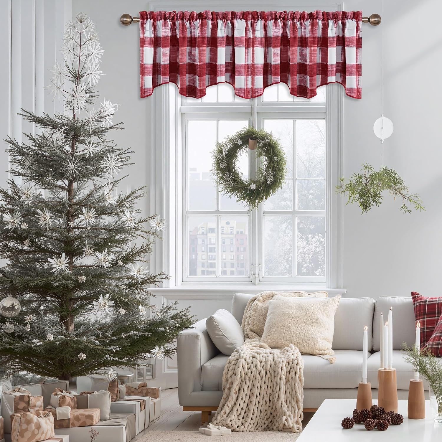 image:imageNICETOWN Blackout Floral Kitchen Valances for Windows 52 x 18 Inch LengthRed White