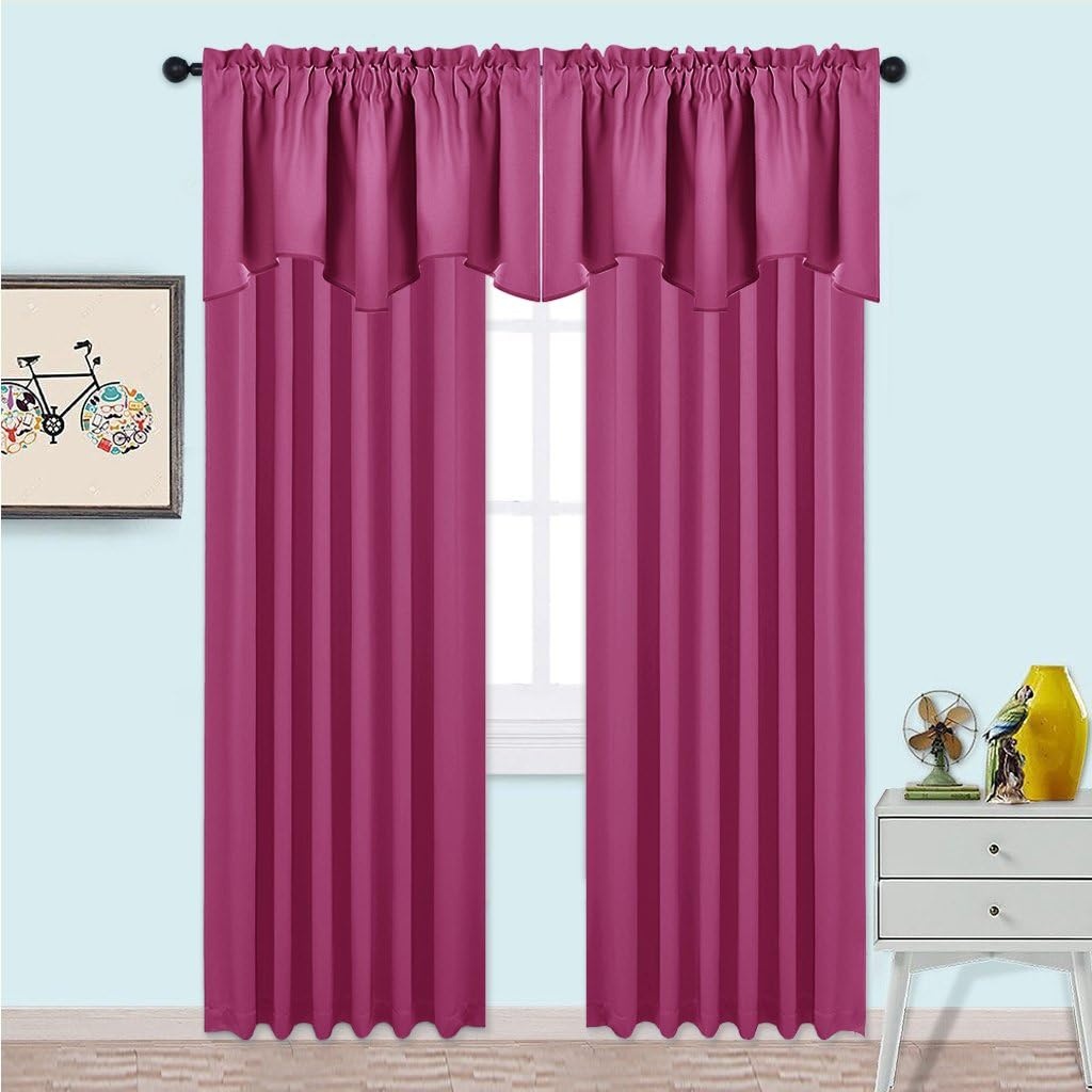 image:imageNICETOWN Blackout Floral Kitchen Valances for Windows 52 x 18 Inch LengthRoseo Pink