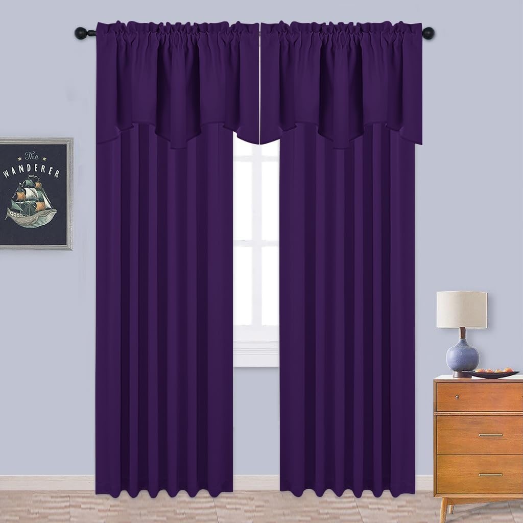 image:imageNICETOWN Blackout Floral Kitchen Valances for Windows 52 x 18 Inch LengthRoyal Purple