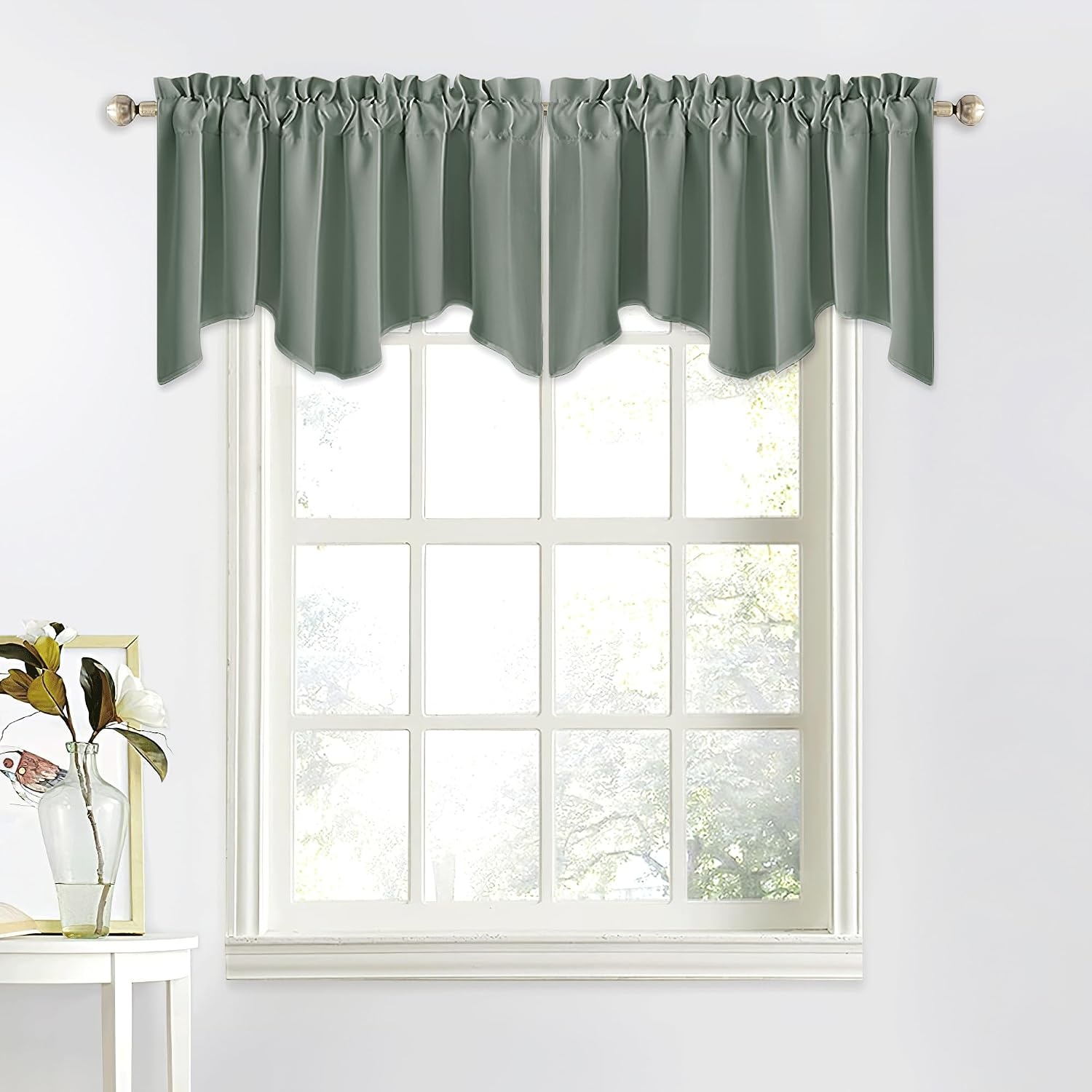 image:imageNICETOWN Blackout Floral Kitchen Valances for Windows 52 x 18 Inch LengthSage Green
