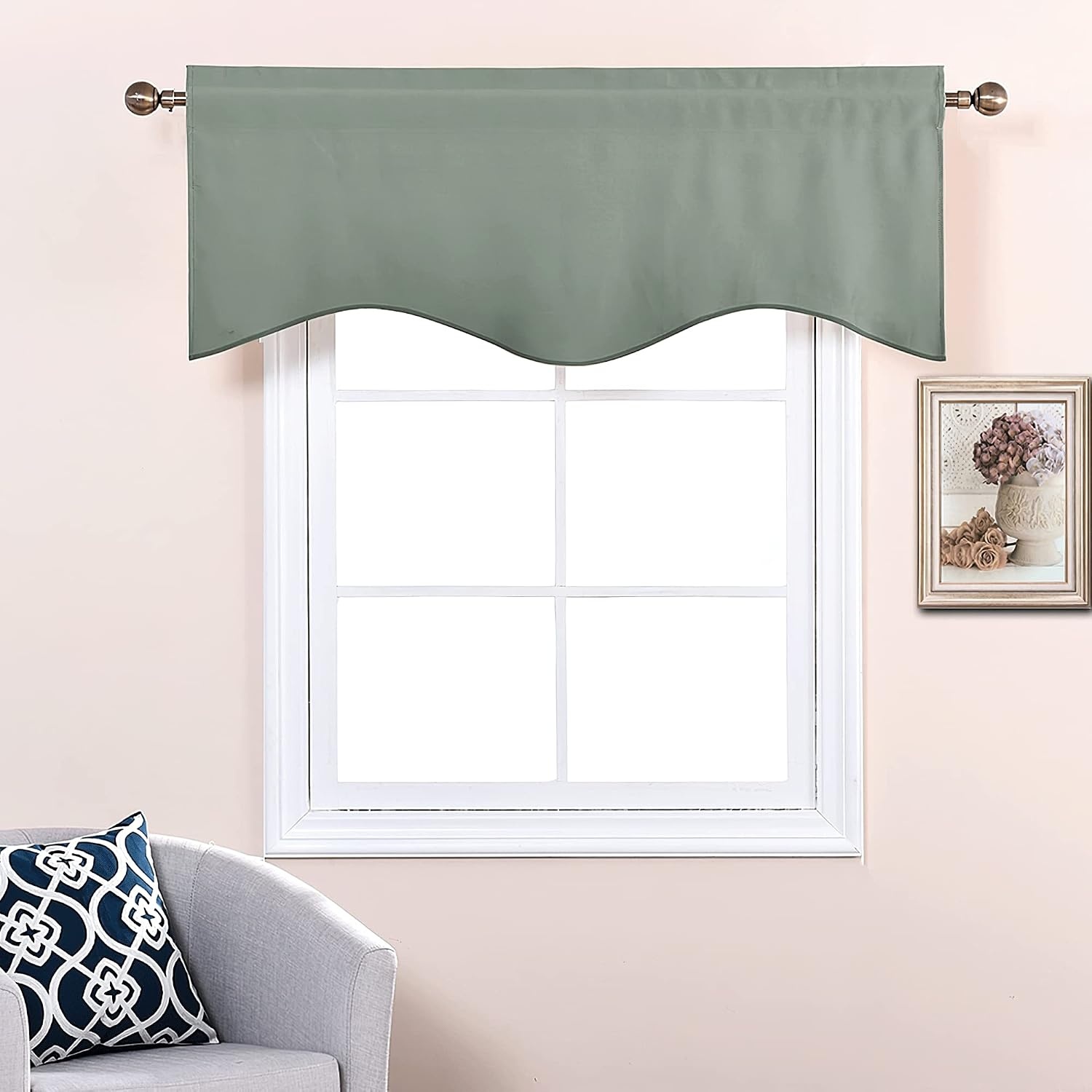 image:imageNICETOWN Blackout Floral Kitchen Valances for Windows 52 x 18 Inch LengthSage Green