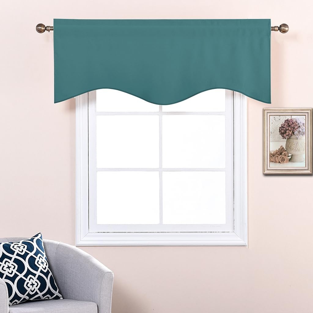 image:imageNICETOWN Blackout Floral Kitchen Valances for Windows 52 x 18 Inch LengthSea Teal