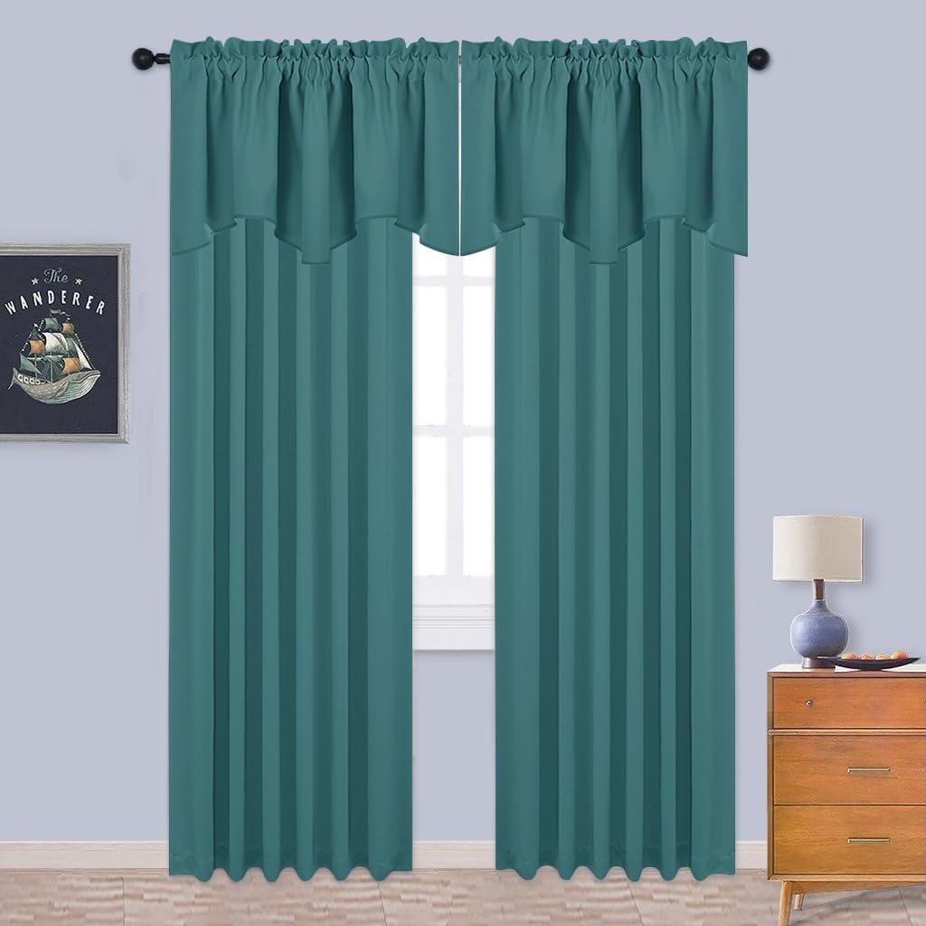 image:imageNICETOWN Blackout Floral Kitchen Valances for Windows 52 x 18 Inch LengthSea Teal