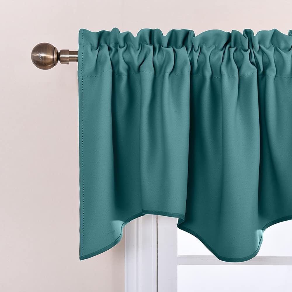 image:imageNICETOWN Blackout Floral Kitchen Valances for Windows 52 x 18 Inch LengthSea Teal